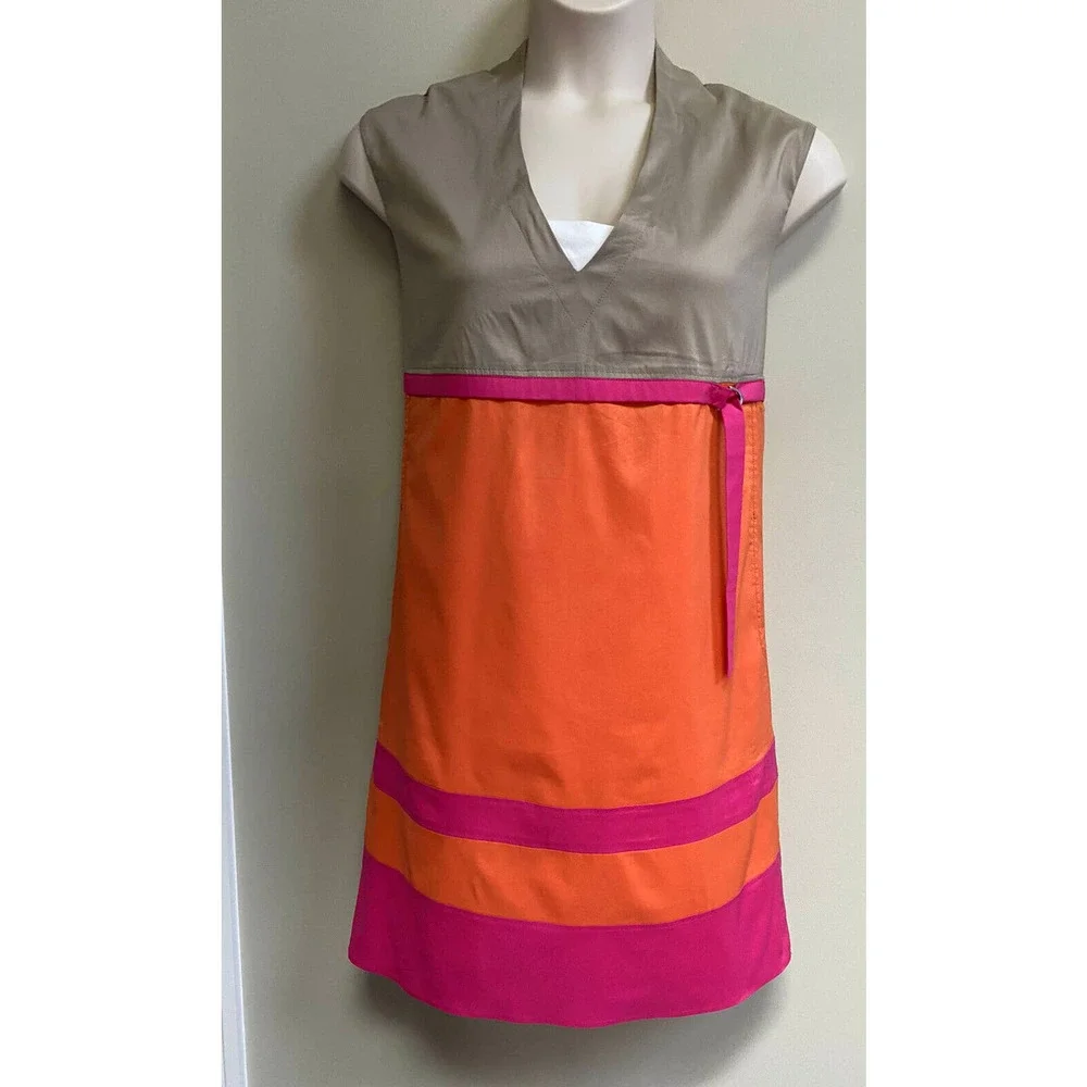 Rene Lezard Beautiful Cotton Poplin Shift‎ Colorblock Dress~38 - Picture 3 of 7